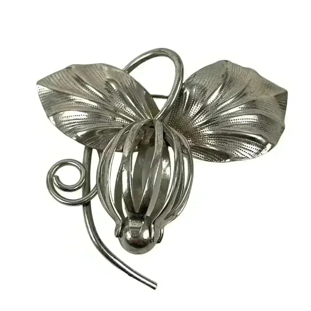 VTG Silver Floral‎ Brooch Pin Hanging Flower Metal